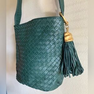 VTG Jay Herbert by SHARIF Green Woven Glove Leather Bucket Bag Vintage Purse